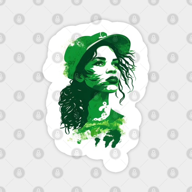 Make a Statement with Our Abstract White and Green Climate Activist Girl Face Portrait Design Magnet by Greenbubble