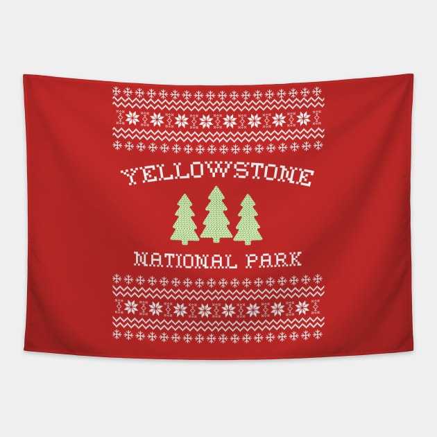 Yellowstone National Park Ugly Christmas Sweater Tapestry by roamfree