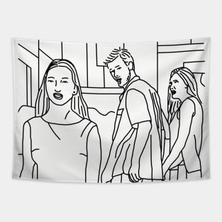 Distracted Boyfriend Meme Line Art Tapestry