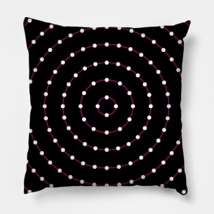 Circular Bullseye Pattern no.3 Black with Pink LIne with White Dots Pillow