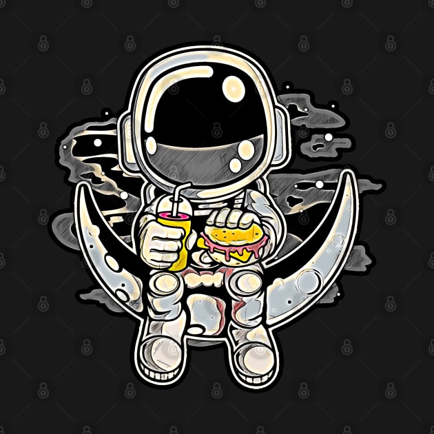 Astronaut Crescent • Funny And Cool Sci-Fi Cartoon Drawing Design Great For Anyone That Loves Astronomy Art by TeesHood