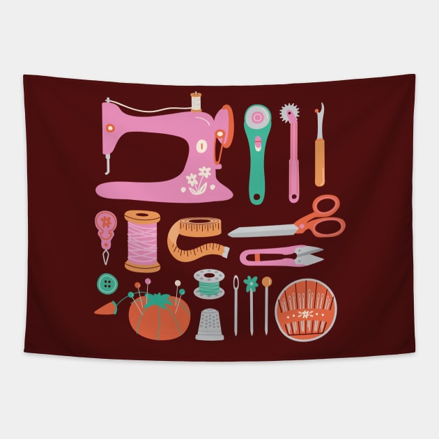 Sewing Notions Tapestry by allisonromerodesign