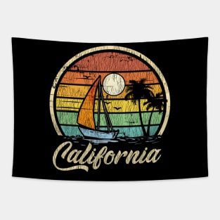 California  Vintage Distressed Sailboat Sailing Tapestry