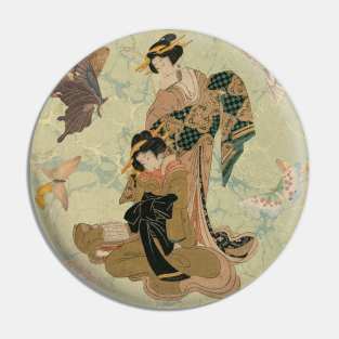 Vintage Geishas and Butterflies Pin