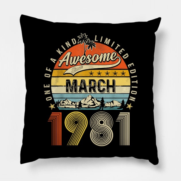 Awesome Since March 1981 Vintage 42nd Birthday Pillow by Mhoon 