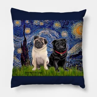 Starry Night (Adapted fro Van Gogh) Now Featuring Two Pugs Pillow