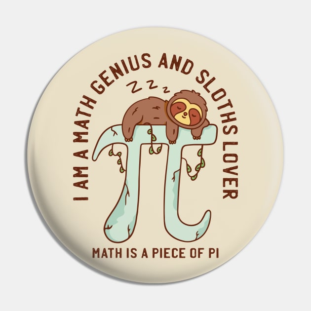 Sloth Sleeping on PI Math Symbol Funny PI Day Sloth Pin by nmcreations