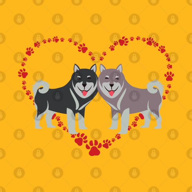 Cute Akitas in Heart Paws Prints by RubyCollection