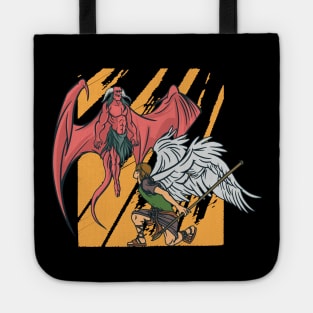 Angel fight demon, good and evil battle (heaven vs. hell) graphic, the guardian angel protects me cartoon, Men Women Tote