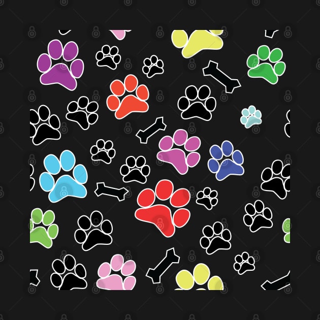 Dog Paw Prints and Bones Pattern by SubtleSplit