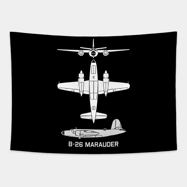 B-26 Marauder American WW2 Bomber Plane Cutout Silhouettes Gift Tapestry by Battlefields