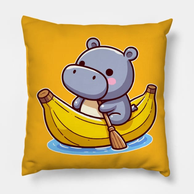 cute hippo on banana canoe Pillow by fikriamrullah