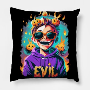 Evil halloween pumpkin boy Pillow