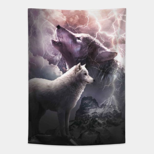 Lightning Wolf Howling At The Moon Tapestry by Random Galaxy