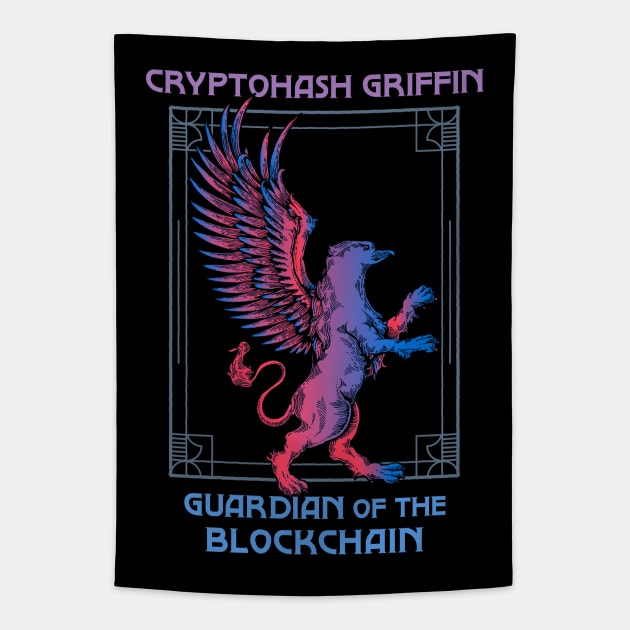 Cryptohash Griffin - Guardian of the blockchain (black background) Tapestry by Hardfork Wear