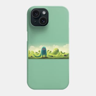 Panorama of cute green monsters in nature Phone Case