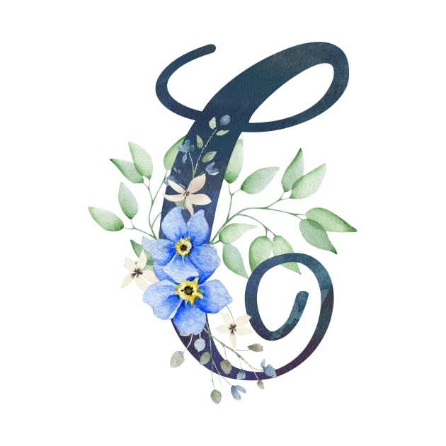 Floral Monogram C Wild Blue Flowers by floralmonogram