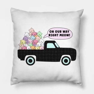 Kittens Road Trip - Pile of Cute Pastel Cats on a Truck - On our Way Right Meow Pillow