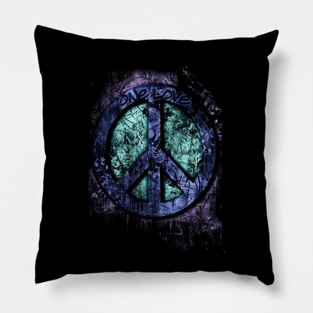 Psychedelic 3D Peace Sign - One Love - Graffiti - Grunge Pillow by MellowGroove