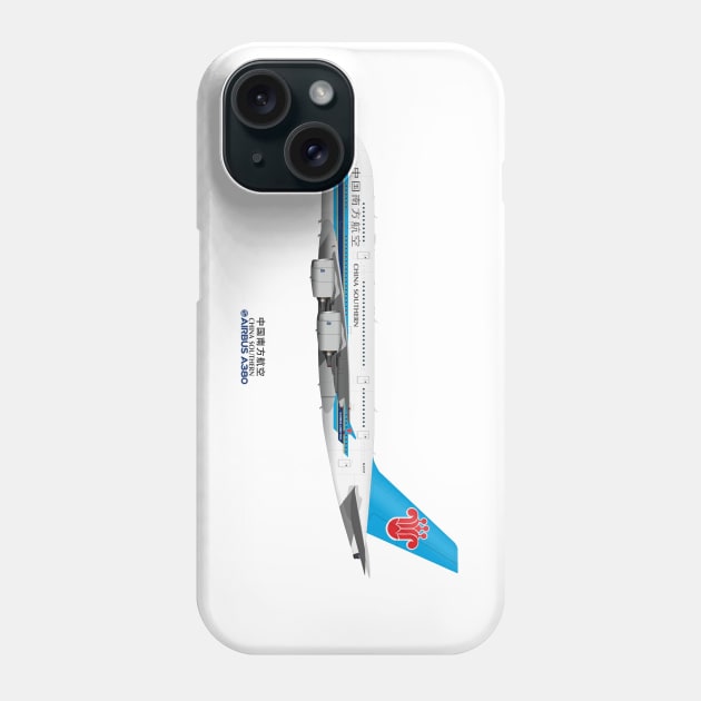 Illustration of China Southern Airbus A380 Phone Case by SteveHClark