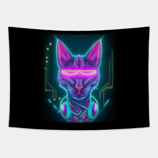 Cyberpunk Kitty Tapestry