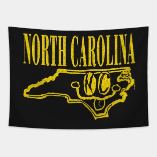 North Carolina Grunge Smiling Face Black Background Tapestry