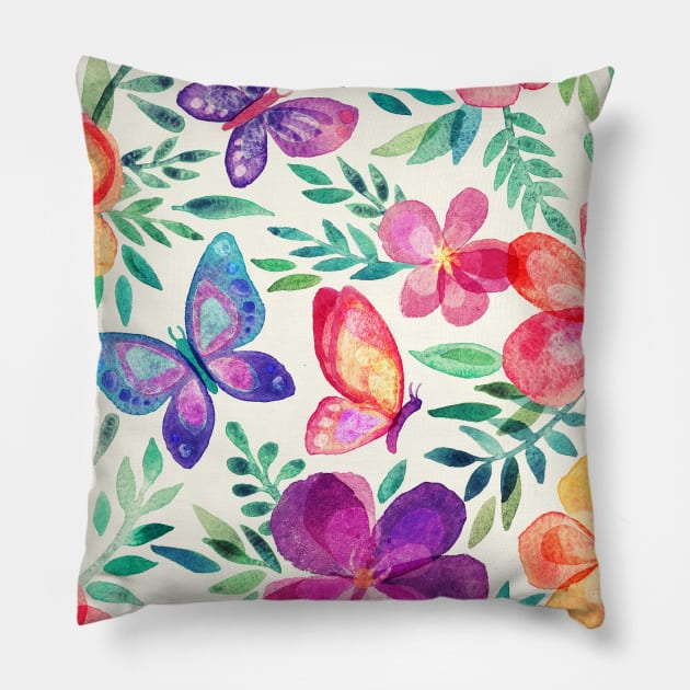 Summer Blooms & Butterflies on cream Pillow by micklyn