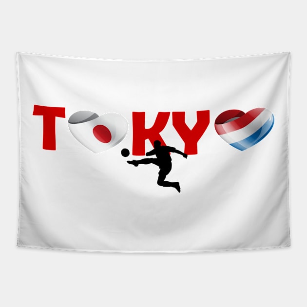 Sports games in Tokyo: Football team from Netherlands (NL) Tapestry by ArtDesignDE