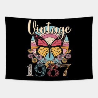 Floral Butterfly Retro Vintage 1987 36th Birthday Tapestry