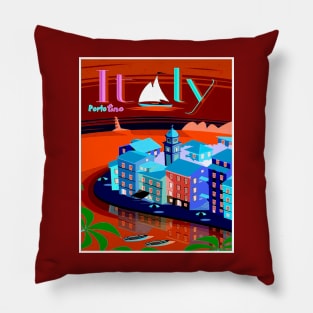 Portofino Italy Resort Travel and Tourism Advertising Print Pillow