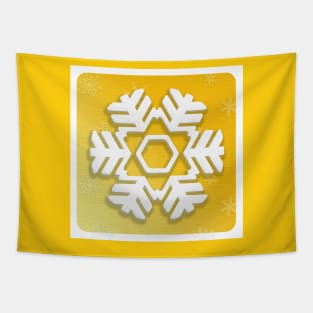 Snowflake Winter Holiday Christmas Kids Party Decoration. White Snowflake on yellow christmas tree background. Tapestry