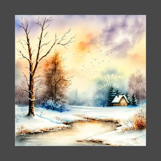 Chritsmas Snow Winter Watercolor Landscapes series 8 T-Shirt