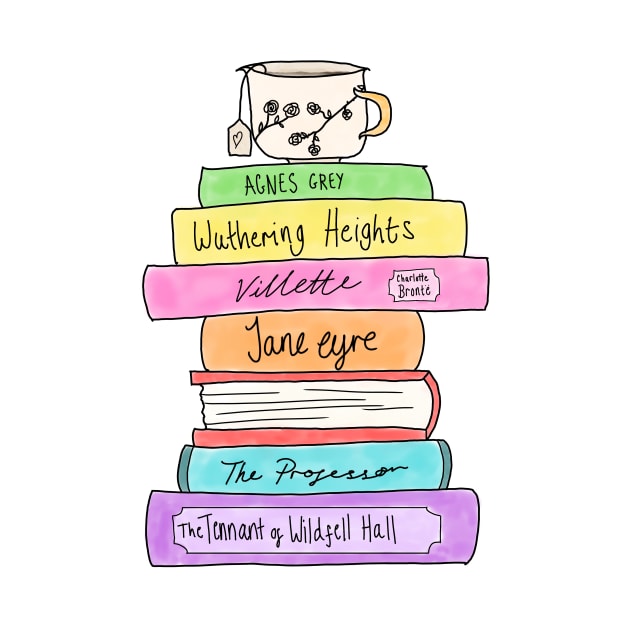 Bronte sisters book stack by bookloversclub