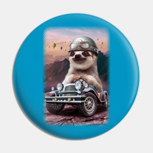 SLOTH ON RACING CAR Pin