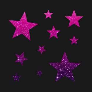 Pink Purple Ombre Faux Glitter Stars T-Shirt