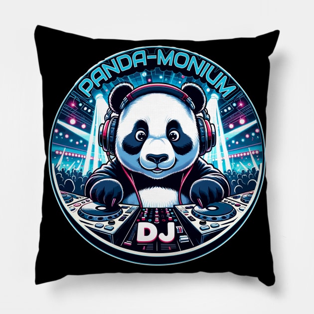 DJ Panda monium, Spinning Decks, Wild Beats! Pillow by maknatess