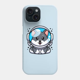 Cute baby husky dog wearing an astronaut helmet, cartoon character Phone Case