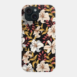 Lily Flower Pattern On Black Phone Case