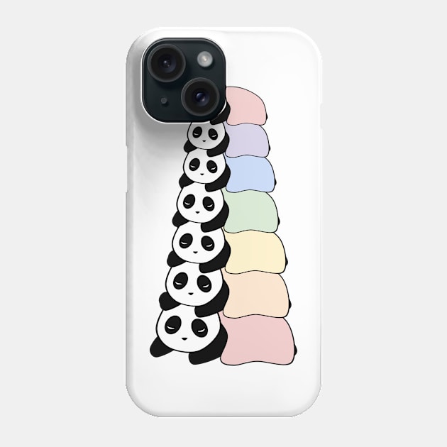 Sleepy Panda Stack (Rainbow, White Background) Phone Case by elrathia