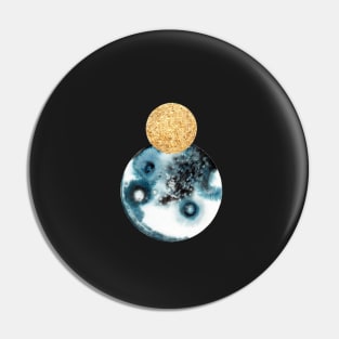 Abstract Overlapping Planet Moons in Black, Blue. and Gold Pin