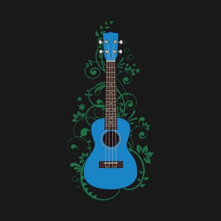 Blue Ukulele Flowering Vines T-Shirt