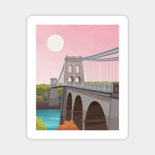 Menai Bridge Anglesey in Pastel Pink - North Wales Magnet