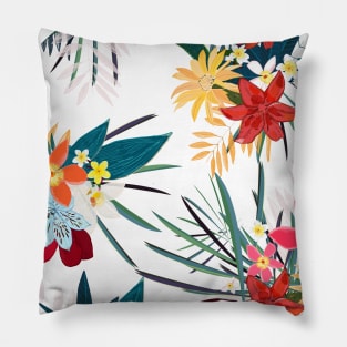 Frangipani, lily palm leaves tropical vibrant colored trendy flower Pillow