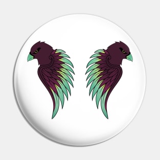 Focused Exotic Bird With Colorful Wings and Feathers Pin