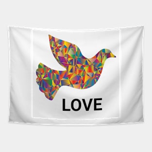 Dove in multicoloured design with love writing Tapestry