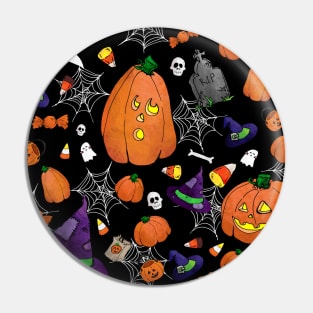 Happy Halloween Pattern on Black Pin