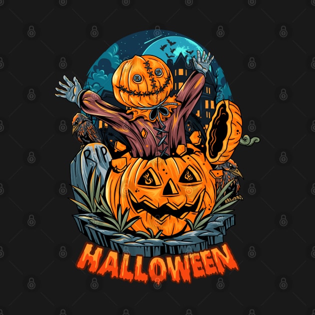 Halloween pumpkin head zombie by sharukhdesign