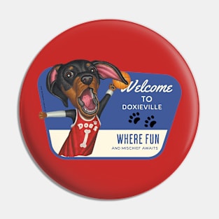 Fun Doxie Dog with Basketball Welcome to Doxieville Pin