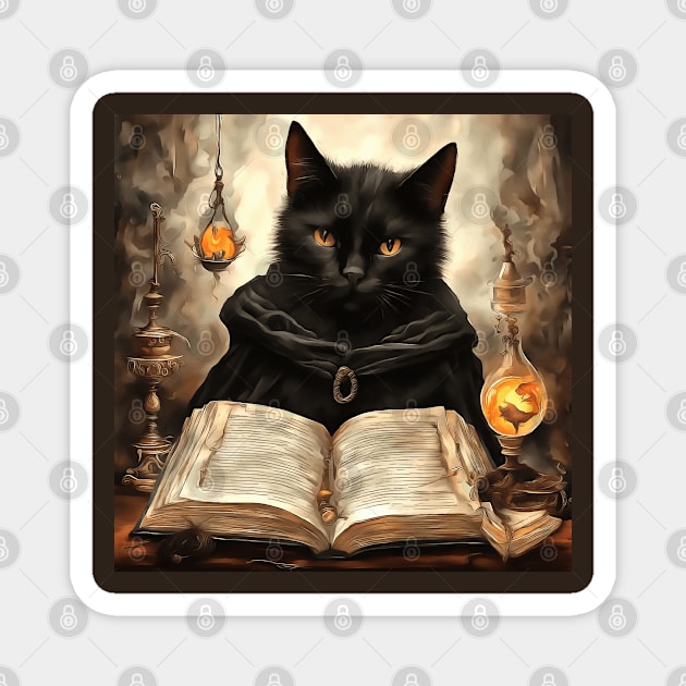 The Curious Black Cat Book of Magic Magnet by taiche