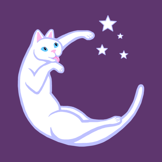 Playful Lunar Cat Moon and Stars by Art by Deborah Camp